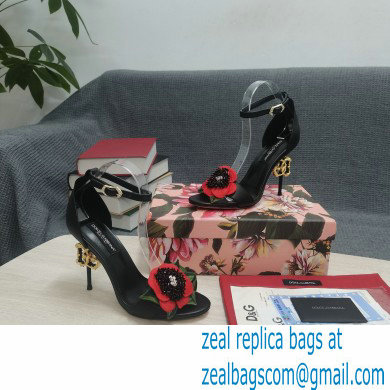 Dolce  &  Gabbana DG Logo Heel 10.5cm Black Red Roses Sandals Black 2022